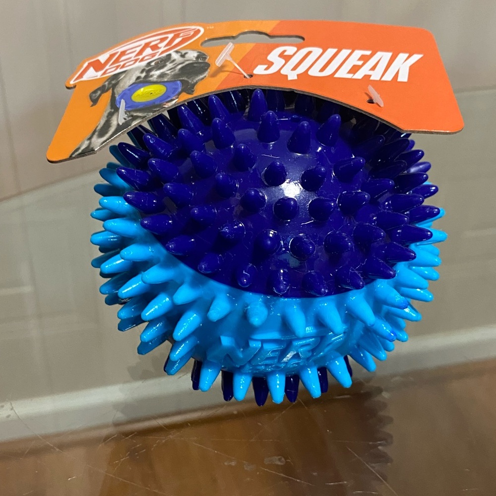 Nerf Dog -  Blue/Green Extra Large 4”Spike Ball ~ Squeaky Dog Toy .